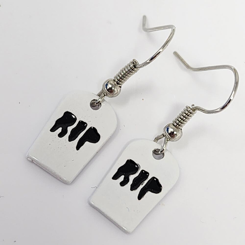 RIP Tombstone Goth Earrings - Picture 2 of 3
